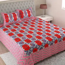 Bombay Spreads Pink & Blue Floral 180 TC King Bedsheet with 2 Pillow Covers-image-69