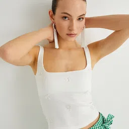 Koton Women Solid Square Neck Cotton Top-image-34