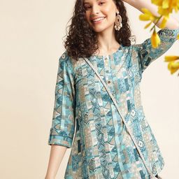 all about you Embellished Print Roll-Up Sleeves Top-25