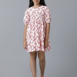 UNDER FOURTEEN ONLY Girls Floral Print Smocked A-Line Dress-image-61