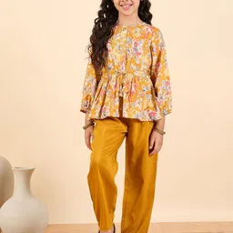 Stylo Bug Girls Floral Printed Pleated Kurti with Trousers-picture-10