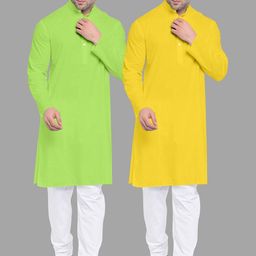 VS MALL Yellow Cotton Blend Kurta Sets-image-124
