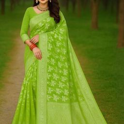 Moda Rapido Floral woven Design Pure Cotton Banarasi Saree-picture-16