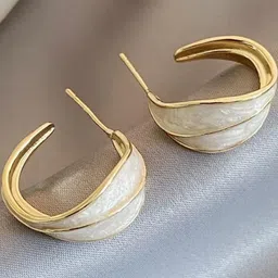 AKISON JEWELS Women Alloy White & Gold-Toned Half Moon Shaped Hoop Earrings-image-28