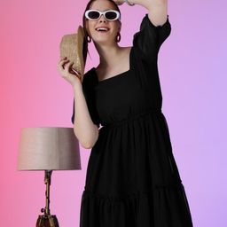 Femvy Women Square Neck Georgette Fit & Flare Midi Dress-picture-36