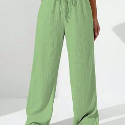 CORSICA Women Textured Relaxed Straight Leg Wrinkle Free Wide Leg Trousers-image-75