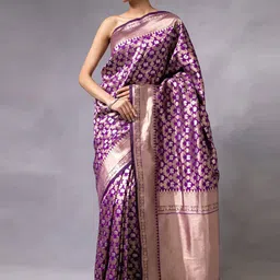 AMRUTKALA SAREES Ethnic Motifs Woven Design Zari Banarasi Saree with Blouse Piece-image-43