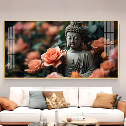THE NEXT DECOR Gold-Toned & Peach Calm Buddha With Flower Wall Painting-image-97