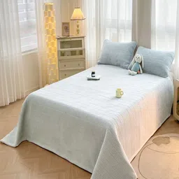 JC HOME Blue Striped 162 TC Double King Bed over with Pillow Covers-image-34