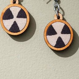 WHE Fabric And Repurposed Wood Circular Shaped Drop Earrings image 2