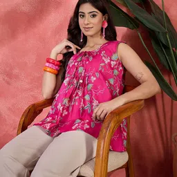 Sangria Women Floral Printed Tie-Up Neck Top-image-63
