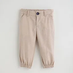 One Friday Baby Boys Cotton Beige Solid Trouser-image-66