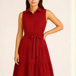 Mast & Harbour Women Collared Belted Fit & Flare Dress-picture-14