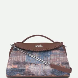 ZOUK Abstract Printed Structured Sling Bag with Cut Work-71