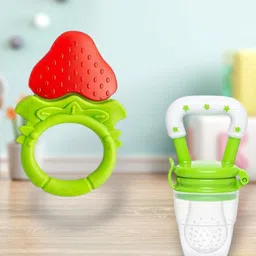 Joy Buzz Set Of 2 Fruit Teether & Star Nibbler Silicone Teething Toys- Red & Green-55