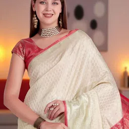 TRAQUILA Woven Design Zari Silk Blend Banarasi Saree-picture-36