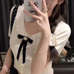 KPOP Women V-Neck Short Sleeves Self Design Casual Top-image-18