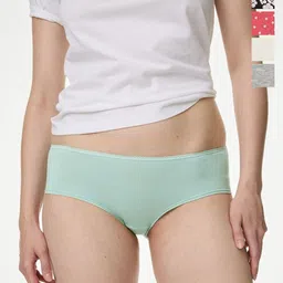 Marks & Spencer Women Pack Of 5 Printed Cotton Low-Rise Basic Brief T615102XDUSTED MINT-picture-0