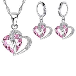 Bling Queen Double Heart Cubic Zirconia-Studded Pendant & Earring Jewellery Set-image-18