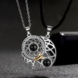 MEENAZ Stainless Steel Set Of 2 Silver-Plated CZ Studded Couple Pendants With Chains-image-103