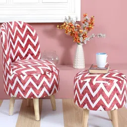 Shadowkart Set Of 2 Maroon & White Printed Wooden Pouffes Sitting Ottomans-27