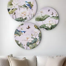 Home Centre Brezza 3-Pcs Pink & Green Lotus & Birds Printed Wall Art-picture-17