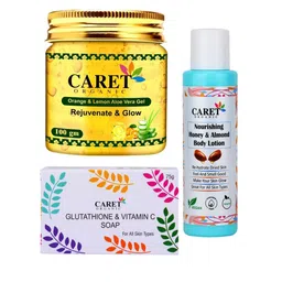 CARET ORGANIC Set Of 3 Aloevera Gel With Glutahione Vitamin C Soap & Almond Body Lotion-51