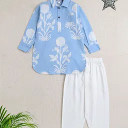 The Magic Wand Boys Floral Printed Pure Cotton Straight Kurta with Pyjamas-picture-11
