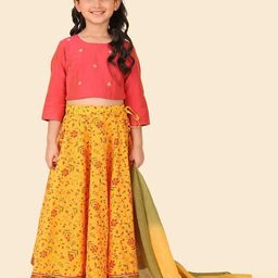 Fabindia Girls Floral Printed Cotton Silk Ready to Wear Lehenga & Blouse With Dupatta-picture-31