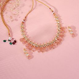 Opal Touch Gold-Plated Gemstone Studded & Pearl Beaded Jewellery Set-78