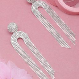 StyleCast Silver-Plated Rhinestone Studded Tasselled Contemporary Drop Earrings-image-48