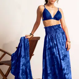 EROTISSCH Blue Tie and Dyed Shoulder Straps Top With Skirt-1