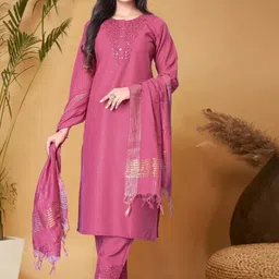 devkison Designer Women Ethnic Motifs Embroidered Regular Kurta with Trousers & With Dupatta-image-45