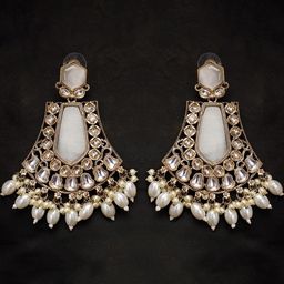 r a enterprises Rhymee Gold-Plated Kundan & Beaded Drop Earrings image 4