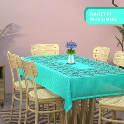 Aura Blue Set of 2 Floral Cotton 6-Seater Table Cover with Embroidered details-image-8