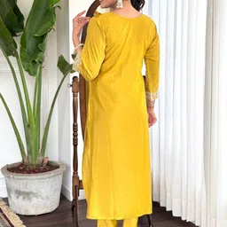 BLENDIFY Floral Yoke Design Thread Work Chanderi Silk Kurta With Trousers And Dupatta image 2