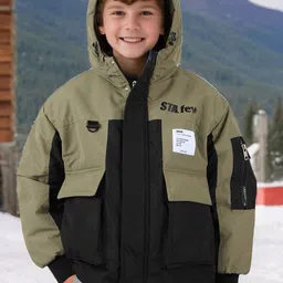 INCLUD Boys Typography Open Front Jacket with Patchwork image 1