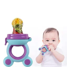 Joy Buzz Kids Set Of 3 Food Feeder Bottle Fruit Nibbler & Rattle Teether - Blue image 3