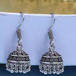 Anouk Set Of 3 German Silver Plated Traditional Oxidised Dome Shaped Jhumkas-17