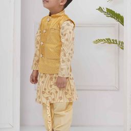 Sethukrishna Boys Abstract Printed Mandarin Collar Kurta With Dhoti Pants & Nehru Jacket image 4