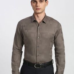 Peter England Elite Abstract Textured Spread Collar Pure Cotton Slim Fit Formal Shirt-picture-14