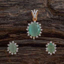 Kushal's Fashion Jewellery Mint Gold-Plated Party Zircon Pendant Set-image-76