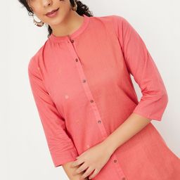 max Floral Woven Design Mandarin Collar Cotton Straight Kurta-picture-38