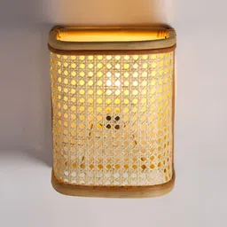 HABERE INDIA Beige Textured Wood Rectangle Shaped Wall Lamp-5