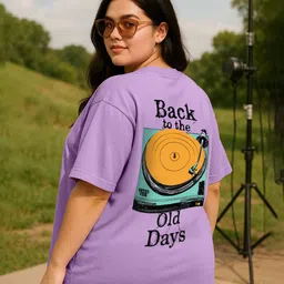 JUNEBERRY Women Lilac Printed Round Neck Pure Cotton Plus Size T-shirt-picture-5