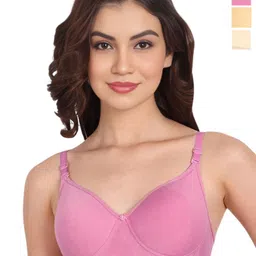 Liigne Women Pack Of 3 Full Coverage Lightly Padded Non-Wired Cotton T-shirt Bra-image-84
