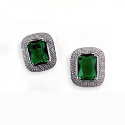 Opal Touch Rhodium-Plated Crystal Studded Square Shaped Studs image 3