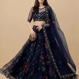 BAESD Floral Embroidered Sequinned Semi-Stitched Lehenga & Unstitched Blouse With Dupatta-picture-41