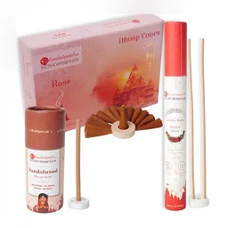 GaneshaSpeaks 130-Pcs Brown Rose Dhoop Cones, Stick & Sandalwood Incense Stick-image-84