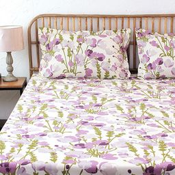 House This Purple & White Floral 180 TC Queen Bedsheet with 2 Pillow Covers-image-27